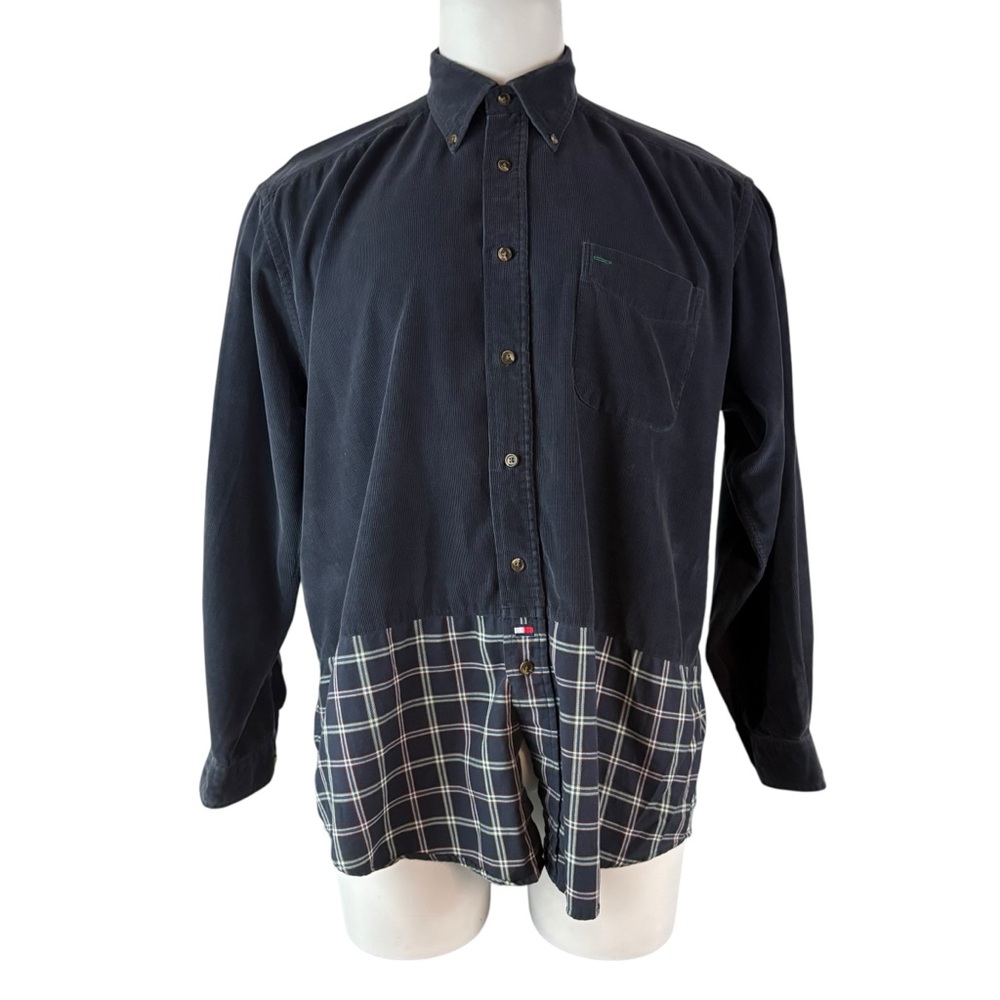 Vtg Tommy Hilfiger Button Down Longsleeve Shirt Large Colorblock Plaid Retro 201